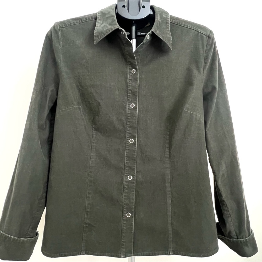 Caslon Women’s Olive Green Corduroy Snap-Up Shirt Size Large